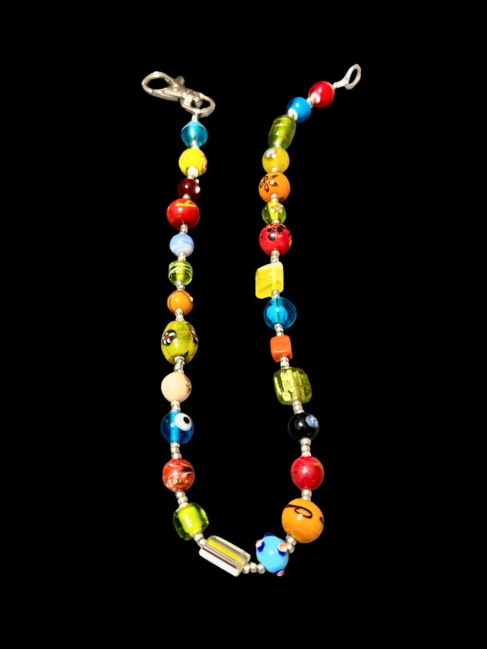 Multi Color Multi Shape Glass Bead Necklace.